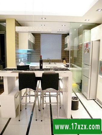 后现代风格装修开放式厨房和餐厅图片