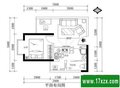 一室一厅户型图 4.8万简欧田园混搭小屋